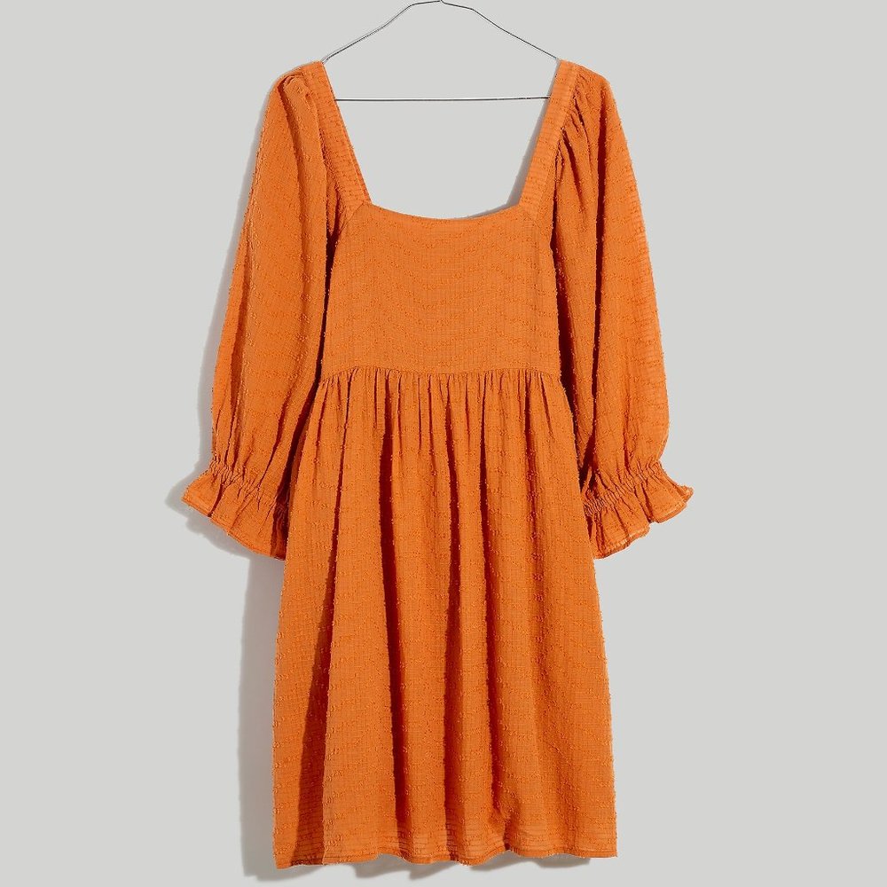 Madewell PUFF-SLEEVE WAISTED MINI DRESS orange rust Sz 6 NWT